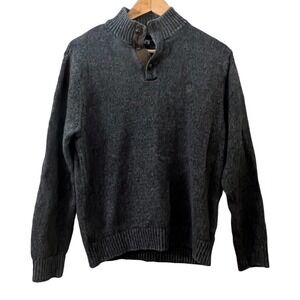 Chaps Mens Sweater Blue High Neck Preppy Elbow Patch Long Sleeve Pullover Sz M